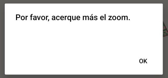 Figura 14: Mensaje del sistema para aproximación del zoom.
