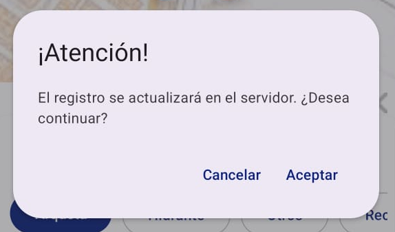 Figura 34: Mensaje de aviso de modificación o introducción de registros.