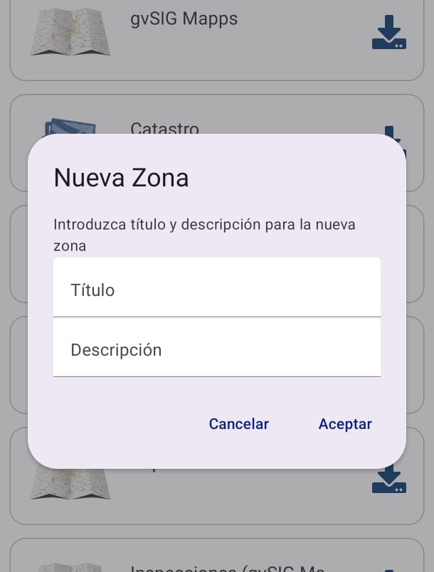 Figura 15: Menú de descargas de nuevas zonas.