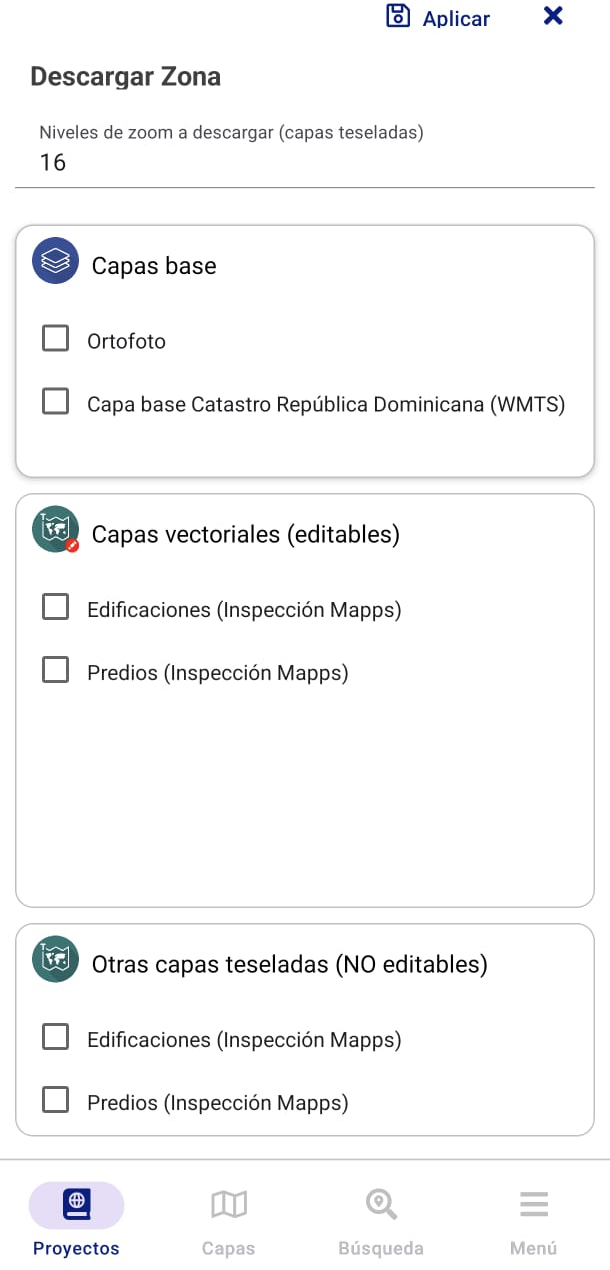 Figura 18: Selección de capas base y capas con permisos de edición.