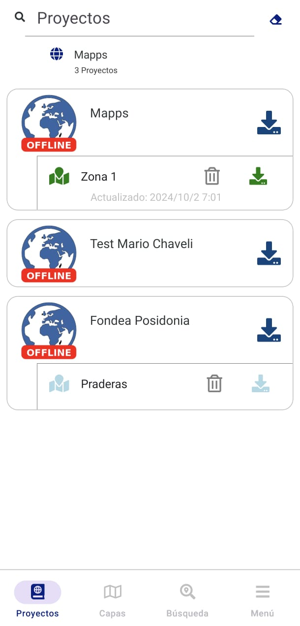 Figura 22: Visualización de proyectos en modo offline.