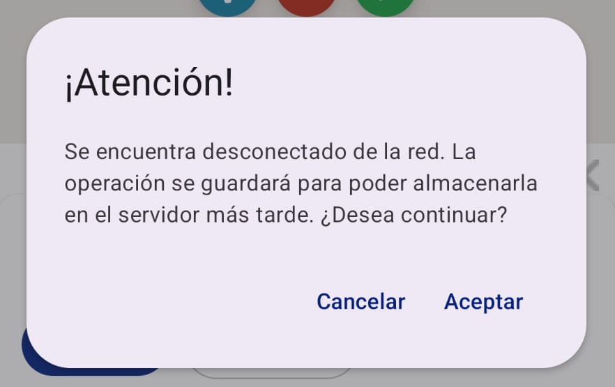 Figura 36: Mensaje de aviso al guardar cambios en modo offline. 