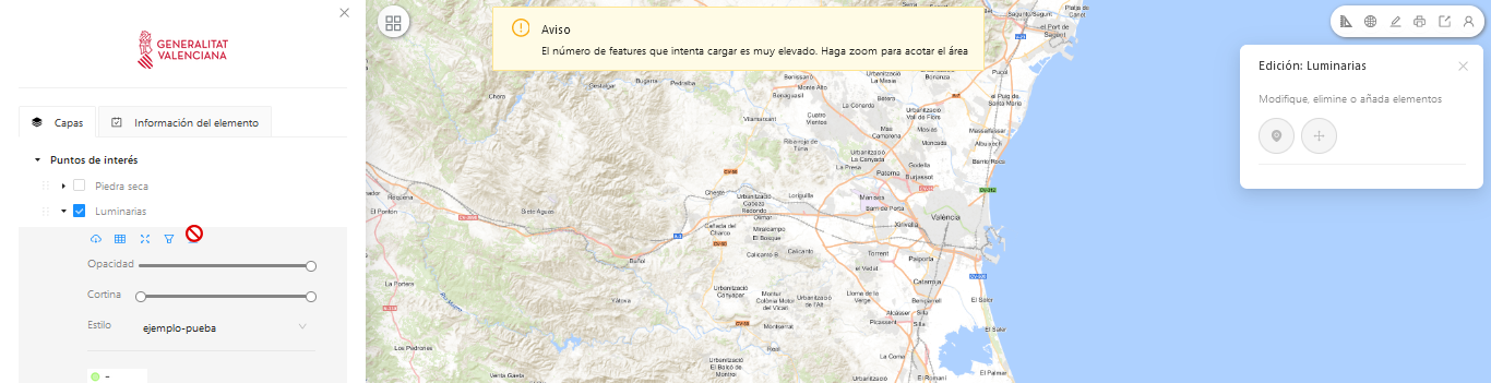 Figura 24: Aviso que se debe acotar el área y hacer realizar un zoom mayor. 