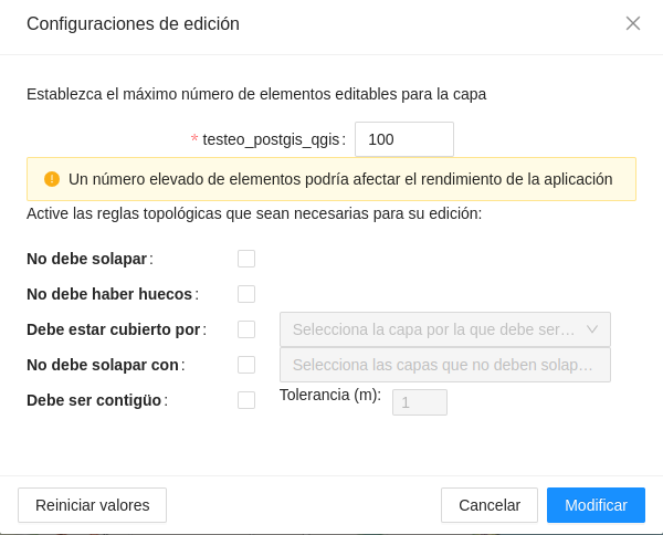 Figura 41: Configuraciones de edición