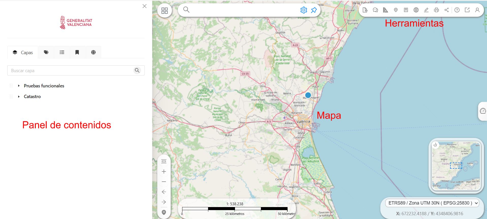 Figura 1: Visor de mapas de la plataforma gvSIG Online. 