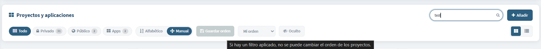 Figura 5: Filtro y búsqueda en orden manual